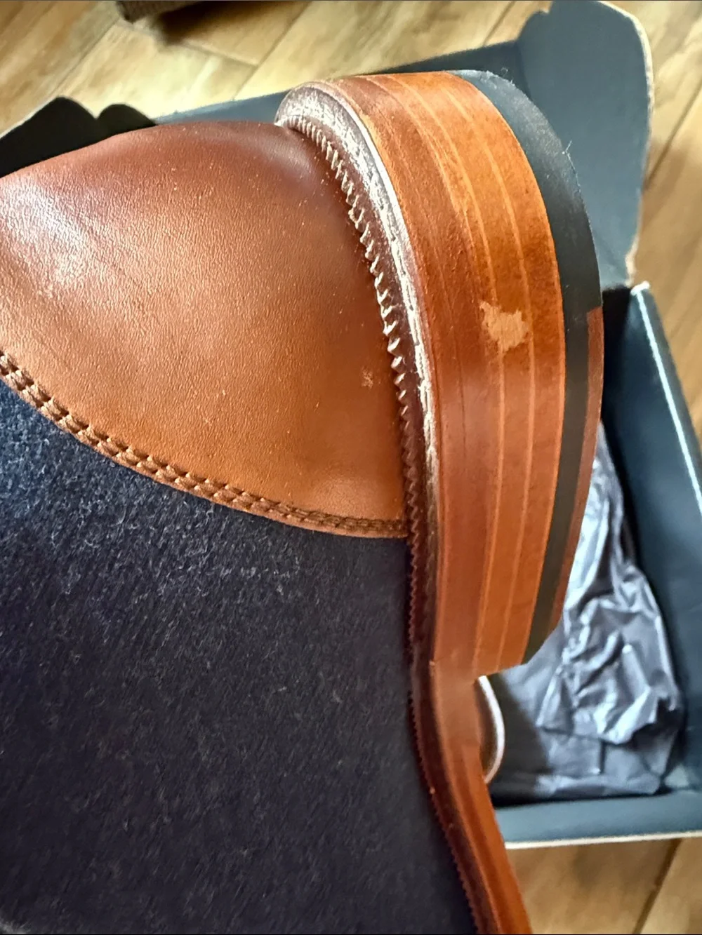 TAFT Jack Boot Leather and Wool Navy Blue Brown